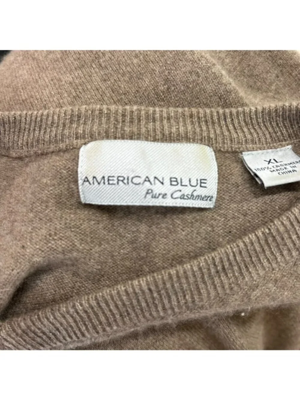 American Blue Pure Cashmere Sweater Mens XL Geometric Pattern V-Neck Long Sleeve